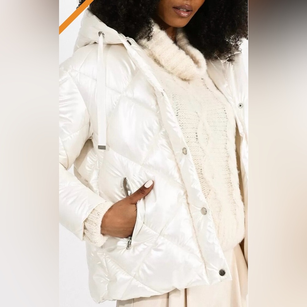 MOLLY BRACKEN pearly effect puffer quilted jacket diamond stitched NWT